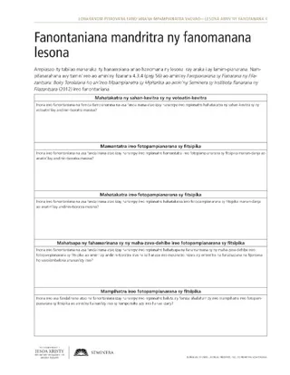 taratasy zaraina, Fanontaniana mandritra ny fanomanana lesona