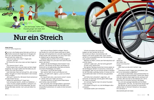 PDF mit einer Geschichte über Jungen, die mit ihren Fahrrädern in einem Park sind