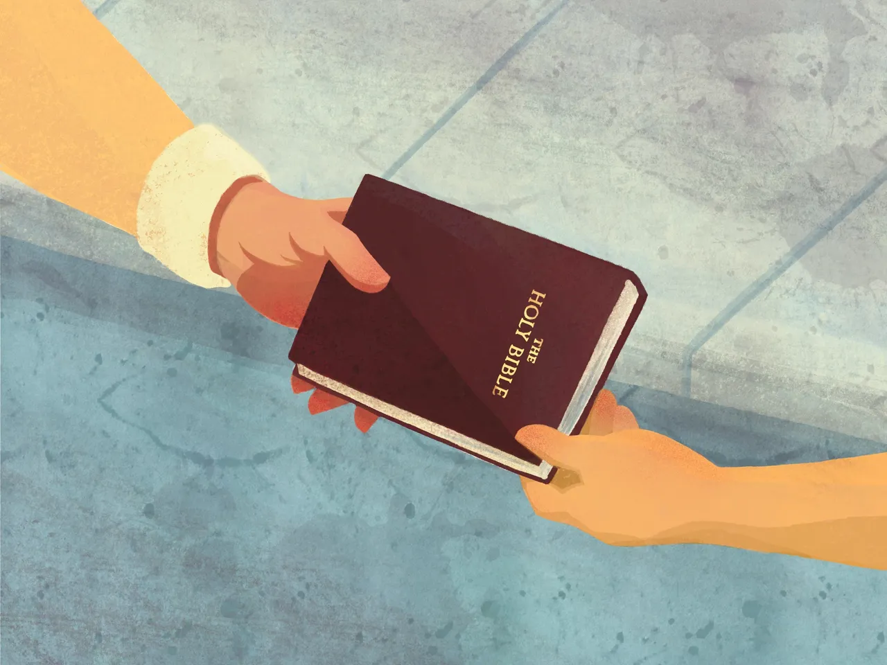 A friend gifts another with a copy of the Holy Bible