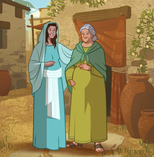 Elisabeth and Mary rejoicing.