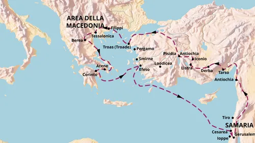 cartina che mostra i luoghi della seconda missione di Paolo