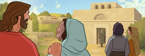 Jesus going to the synagogue.