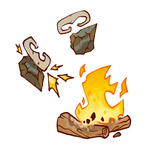 flint and steel and a campfire