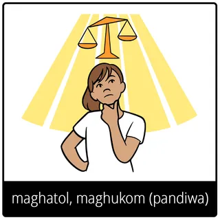 simbolo ng ebanghelyo para sa maghatol, maghukom (pandiwa)