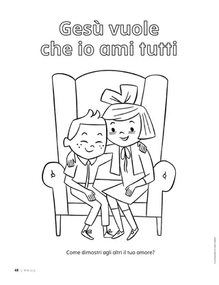 PDF di una pagina da colorare di due bambini seduti insieme su una poltrona