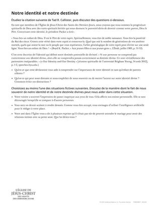 Document à distribuer : « Notre identité et notre destinée »