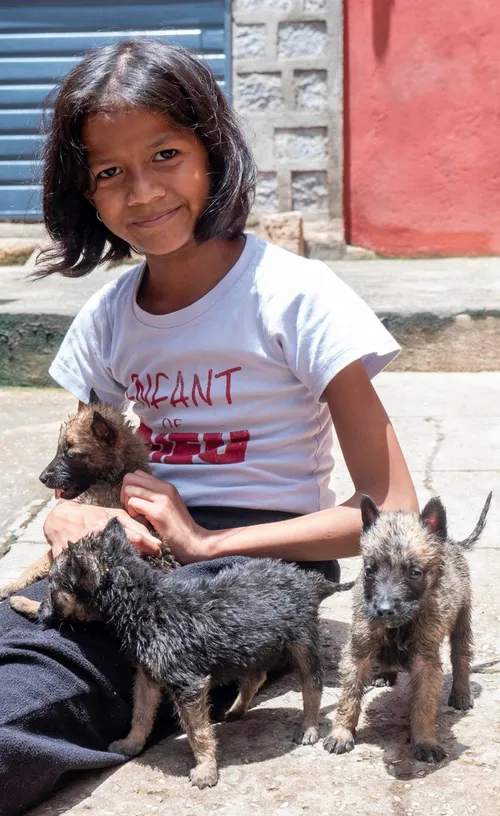 Lauren with three puppies