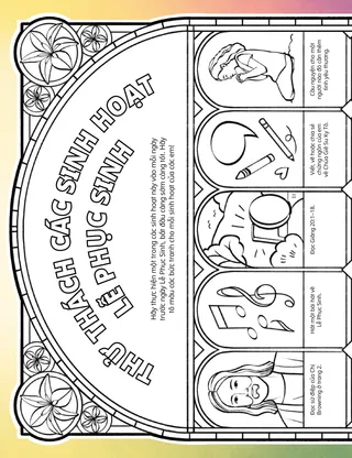 Trang PDF các sinh hoạt để tô màu với chủ đề Phục sinh