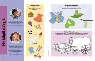 Faqe në formatin PDF me një veprimtari për ngjyrosje të një qerreje të mbuluar, një veprimtari me flutur për ta vendosur sipas rendit, dhe një veprimtari me zgjedhje për ditën e Shabatit