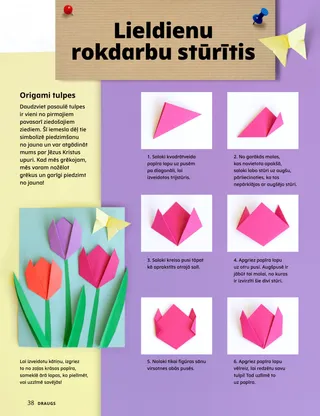 Lapa PDF formātā ar origami tulpju aktivitāti