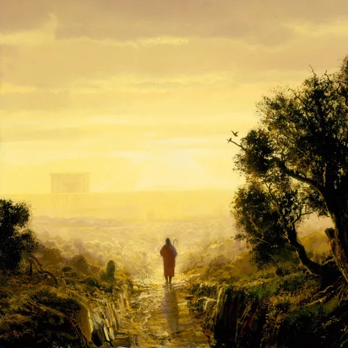 painting of Christ walking on the road to Jerusalem