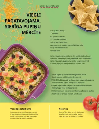 PDF lapa: bļoda ar tortiljas čipsiem, panna ar pupiņu mērci un tomāti