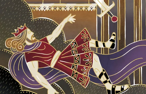illustration of a fallen king with a sword nearby
