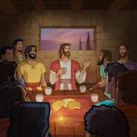 Jesus blessing the wine for the sacrament.