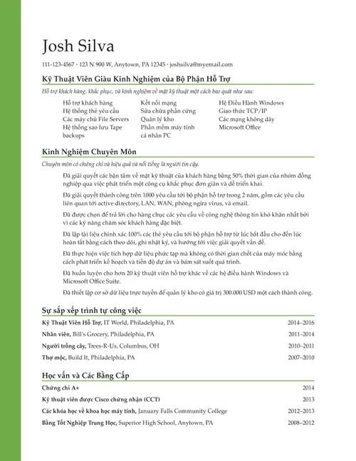 ví dụ về bản lý lịch nghề nghiệp hay