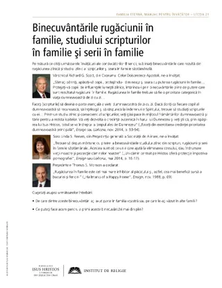 foaie de prezentare, Binecuvântările rugăciunii în familie, studiului scripturilor în familie şi serii în familie