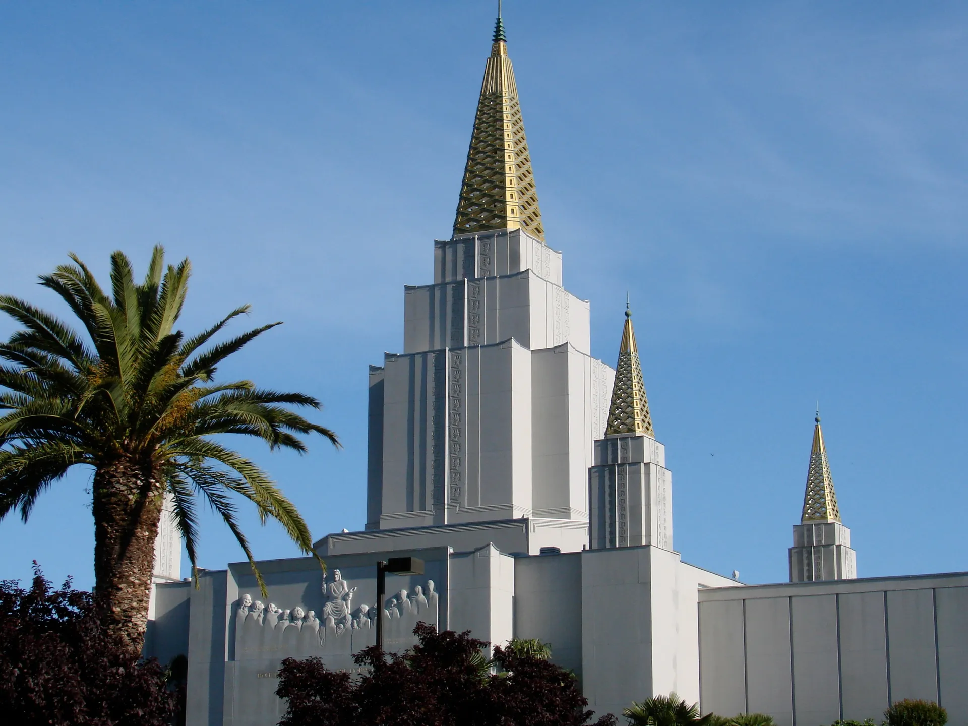 The Oakland California Temple spires, including scenery.
