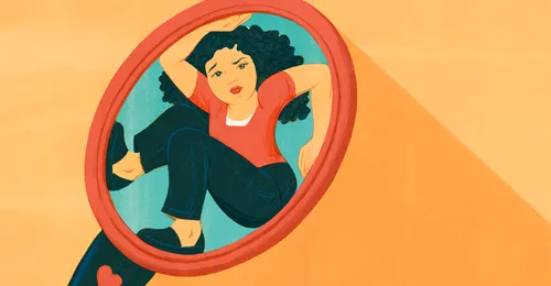 young woman trapped in a mirror