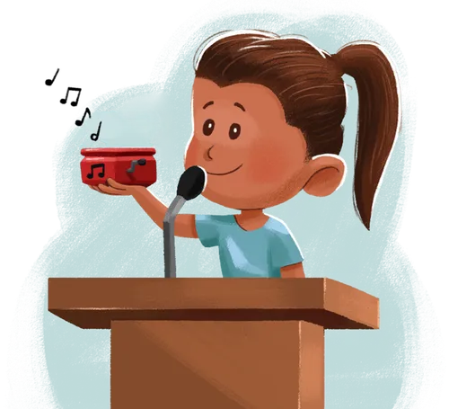 girl holding up music box