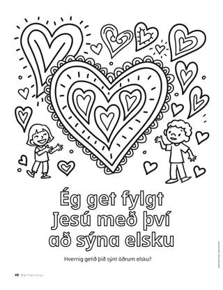 Litasíða af börnum og stórum hjörtum