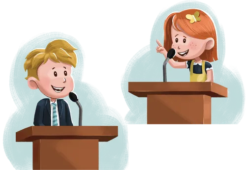 Primary children speaking at pulpit