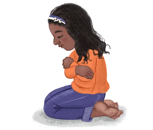 A girl praying on her knees 