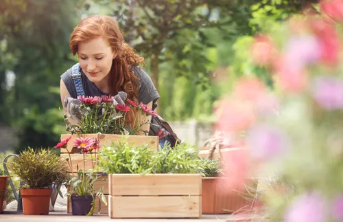 young woman smelling flowers