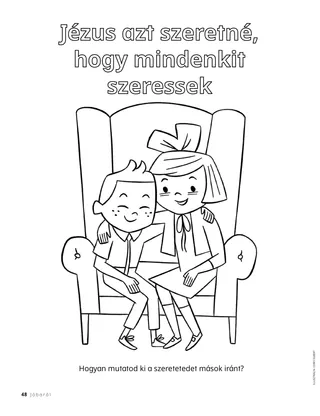kifestő oldal PDF-változata két gyermekről, akik együtt ülnek egy fotelben