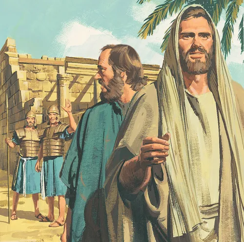 soldiers waving at Apostles