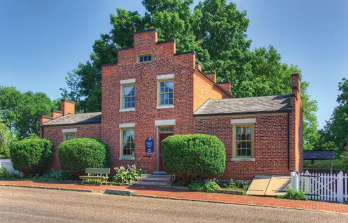 The two-story red-brick home of Brigham Young in Nauvoo.