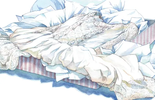 Wedding dress in a storage box.