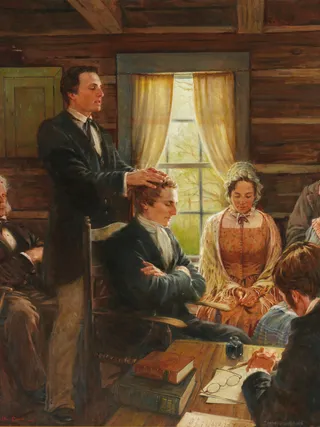 Joseph Smith being set apart by Oliver Cowdery