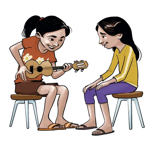 girl playing ukulele for her friend