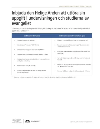 utdelningsblad, Inbjuda den Helige Anden att utföra sin uppgift i undervisningen och studierna av evangeliet