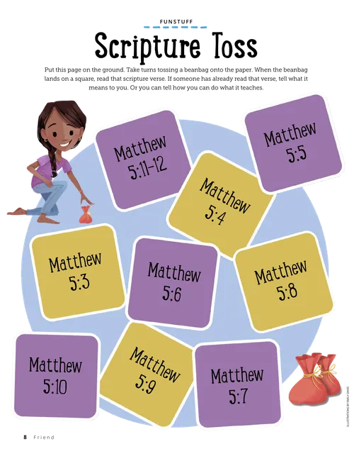 PDF of game with scattered squares that have scripture references on them