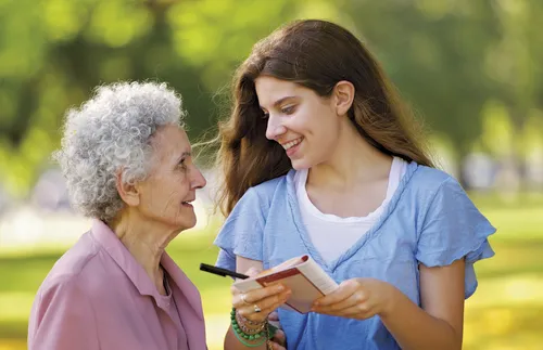 elderly woman and young woman