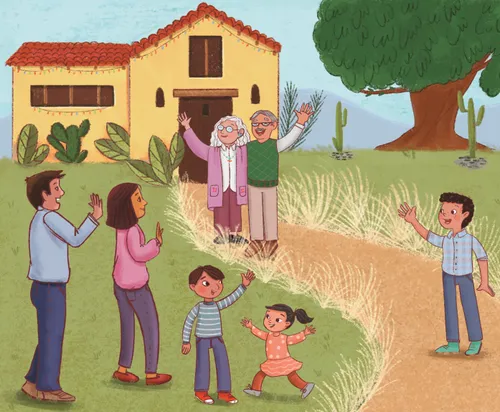 family outside grandma and grandpa’s house