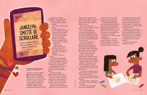 PDF della pagina con una mano che tiene un cellulare e due bambine che disegnano insieme