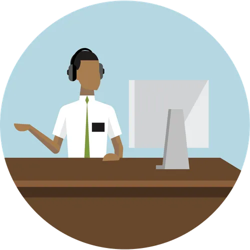 illustration af en ældste, der taler foran en computer