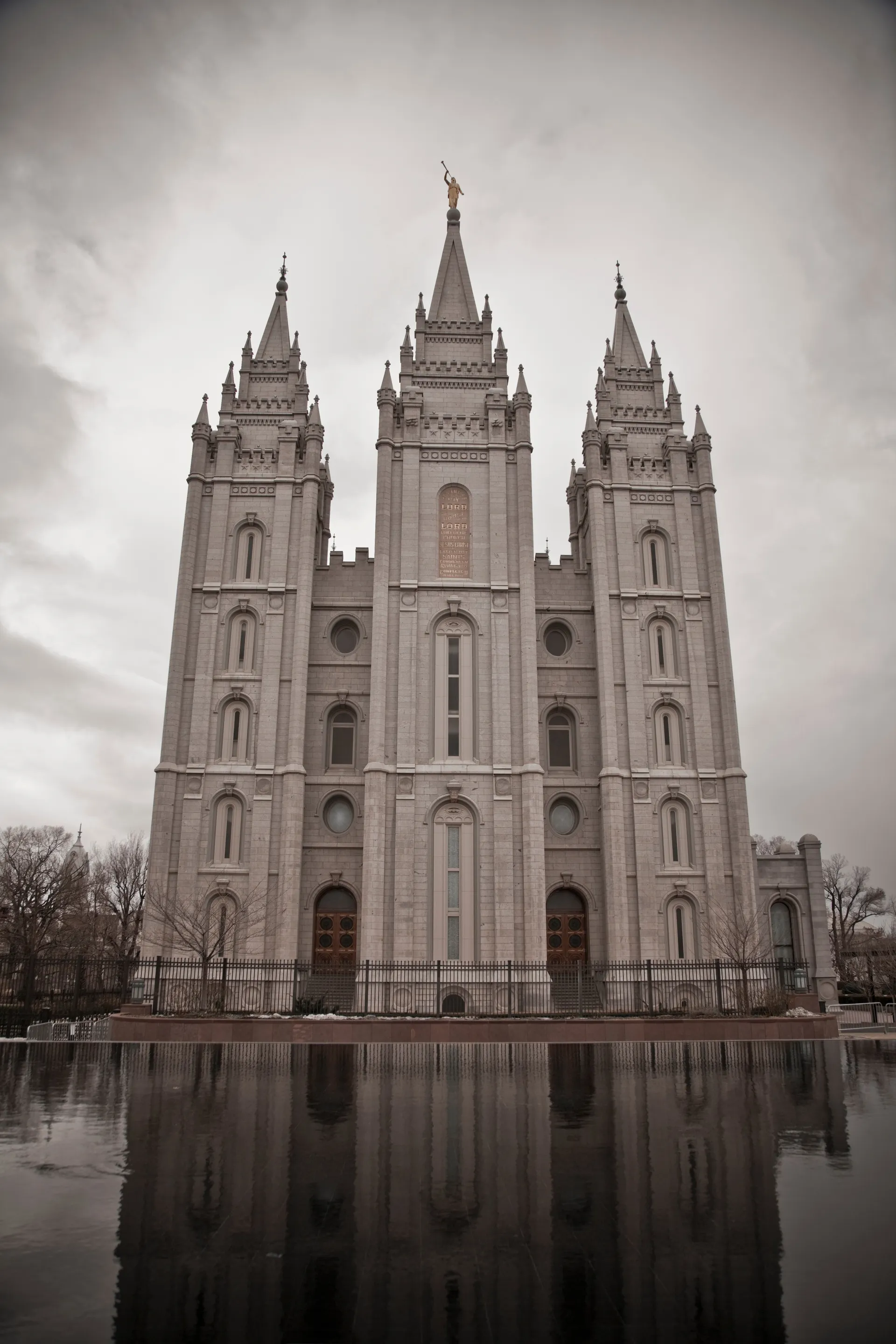 The entire Salt Lake Temple, including the reflecting pond.