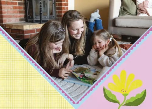 Photo of girl studying the scriptures with her mom and younger sister