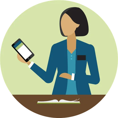 illustration af søstermissionær, der holder en smartphone