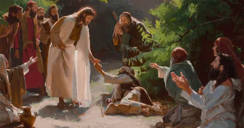 The Savior healing a man lying on the ground