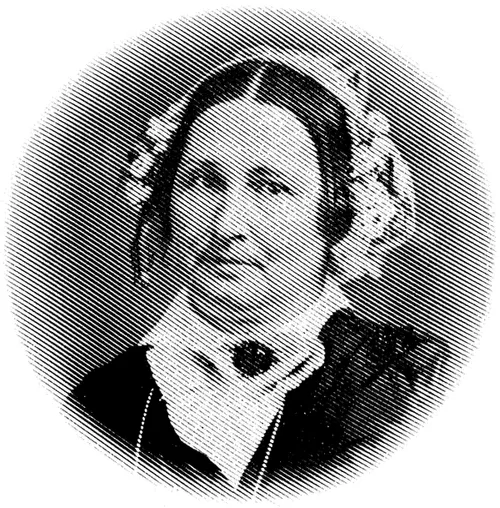 Old photograph of a woman wearing a dress with a bonnet covering her dark hair.
