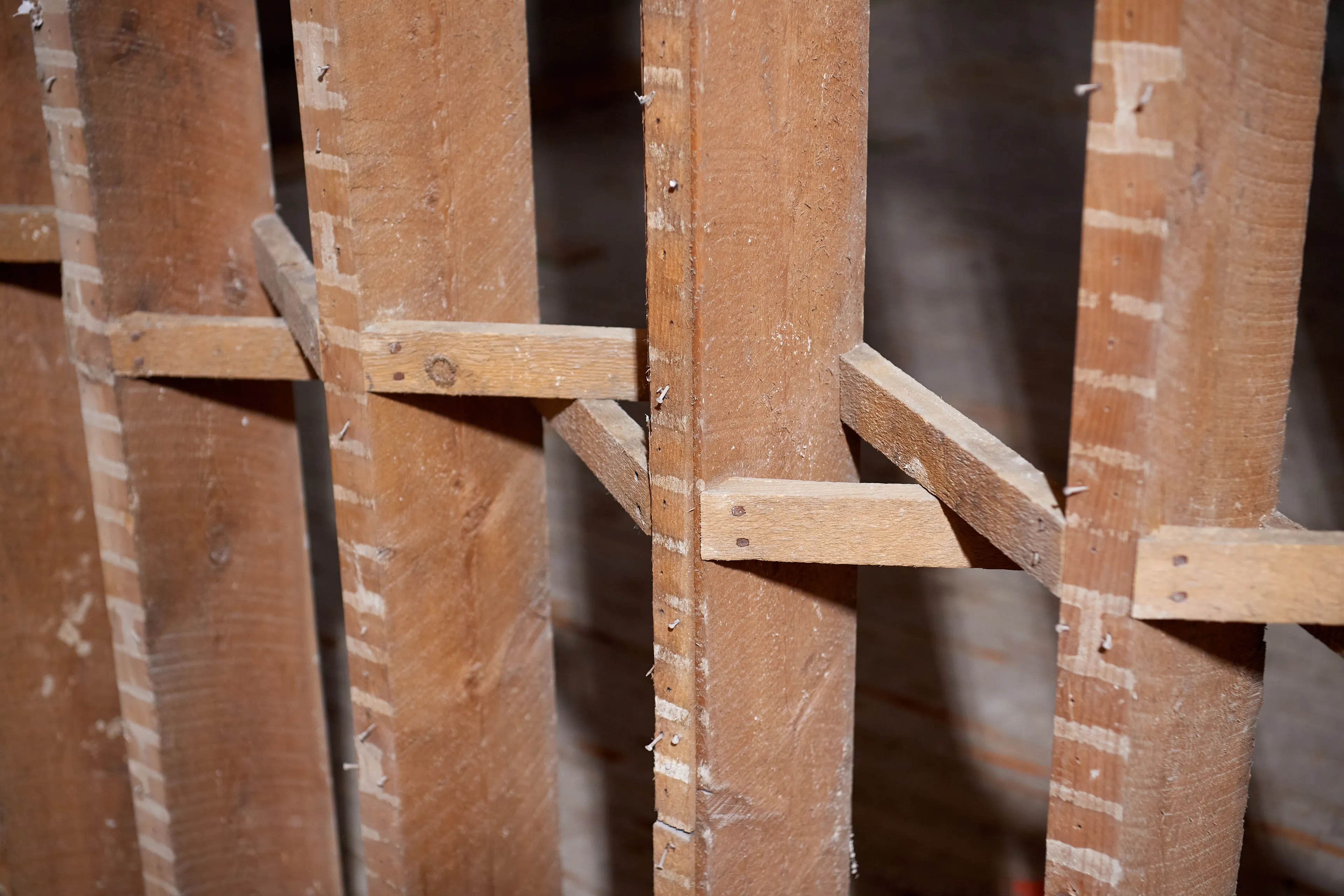 Construction on the Salt Lake Temple during September, 2020. Construction workers are working inside the temple. 
