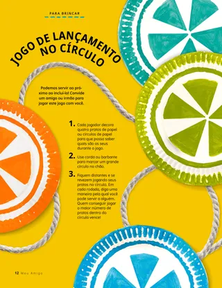 Pratos de papel coloridos e corda