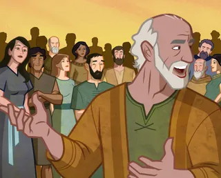 Elijah talking to group of people