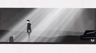 An illustration of someone visiting a headstone