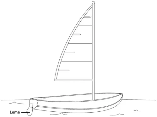 gravura, barco pequeno com vela