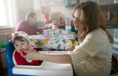 family eating together in the kitchen